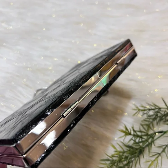 MICHE Black animal Print Faux Leather Silver tone Evening Clutch Bag NWOT - Picture 5 of 15